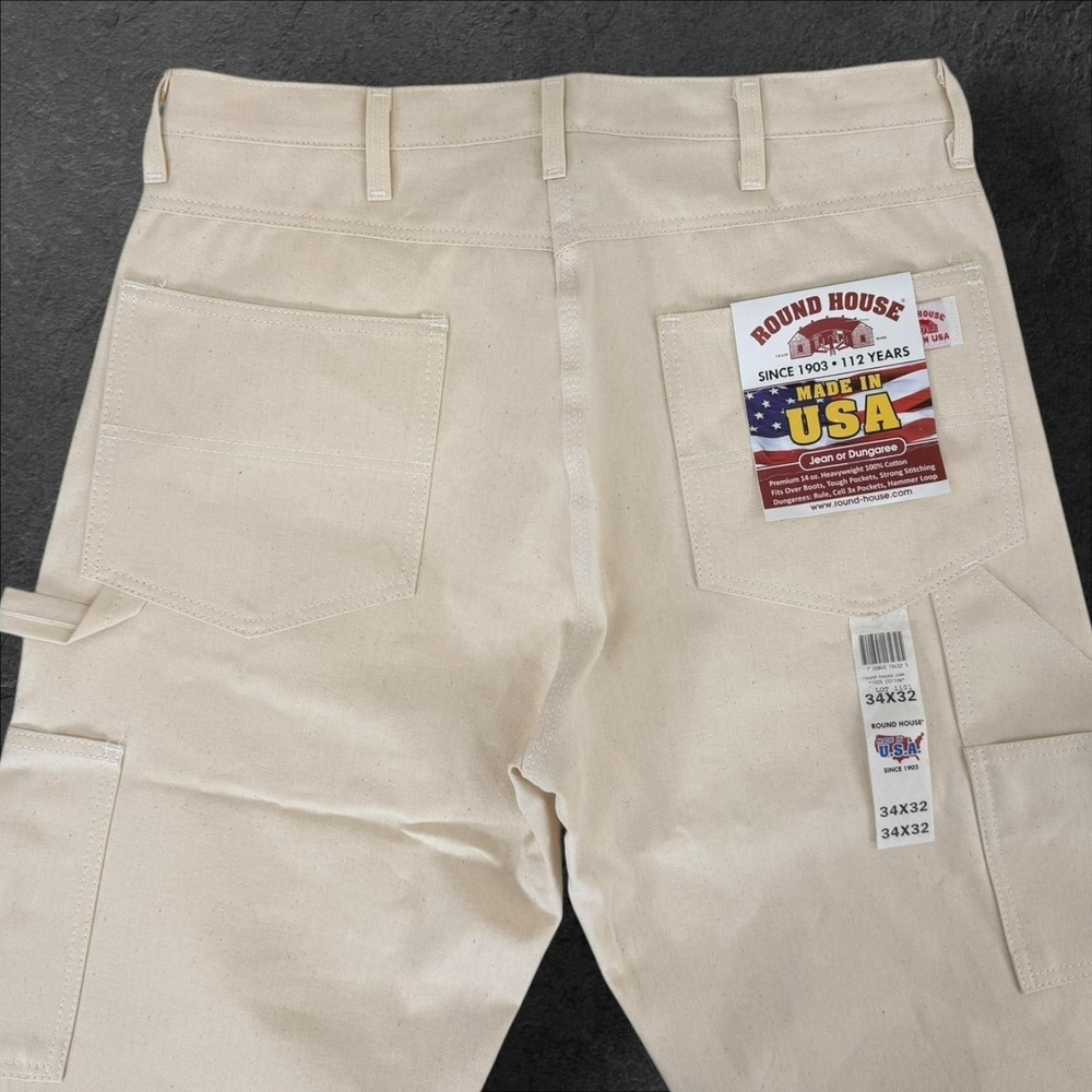 Roundhouse 1101 Work Dungaree Jeans 34x32 White Canvas USA Made NWT
